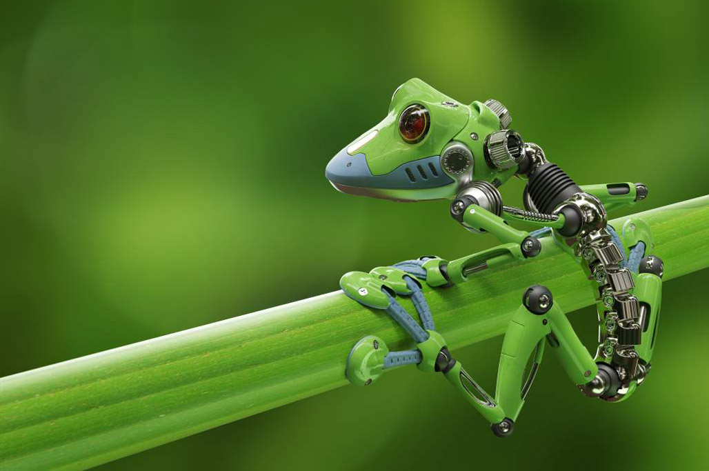 Roboter-Frosch Bildlich Für Digitalisierung