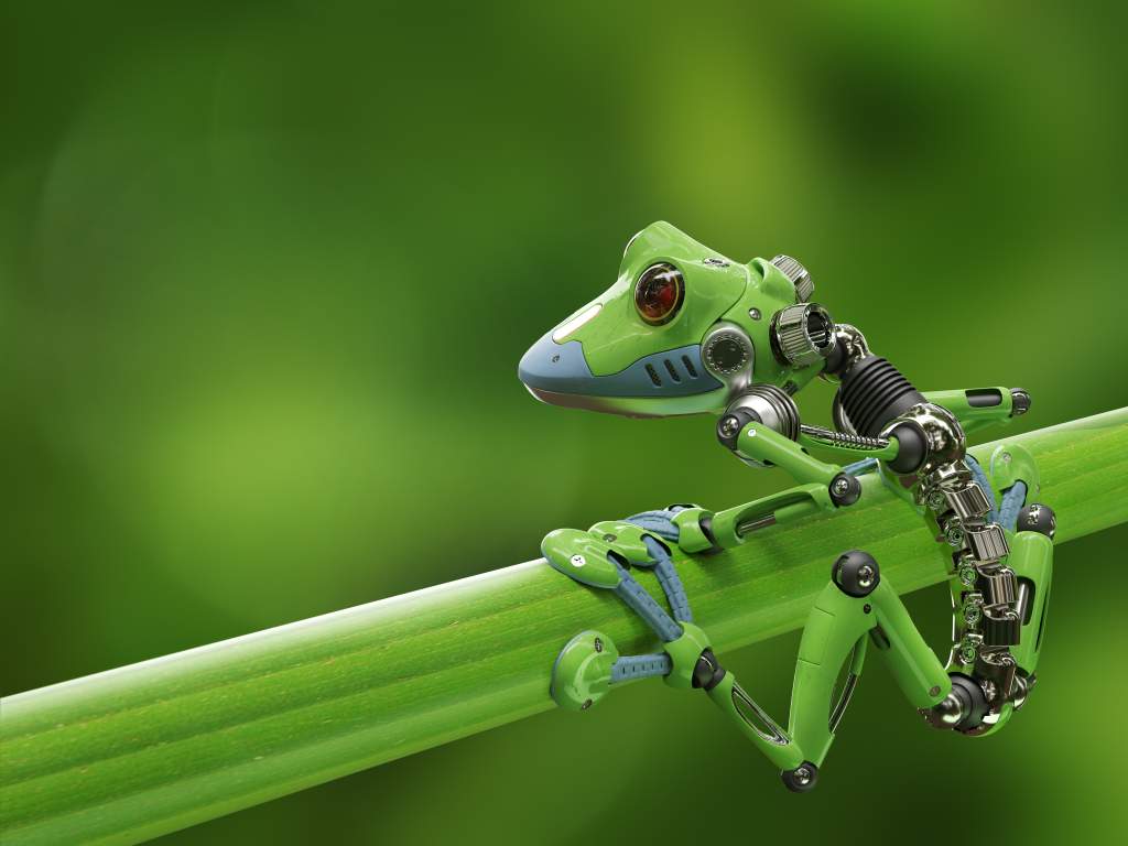 Roboter-Frosch bildlich für Digitalisierung